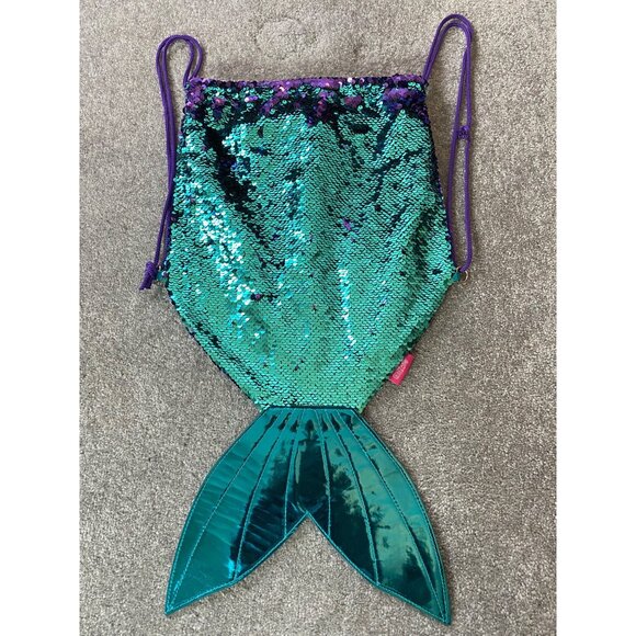 Mermaid Tail Blue Green Sequin Bag Drawstring Backpack Design GirlZone - Picture 2 of 8